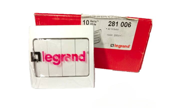 LEGRAND MALLIA 281006 10AX 250V 4GANG 1WAY SWITCH (WHITE)