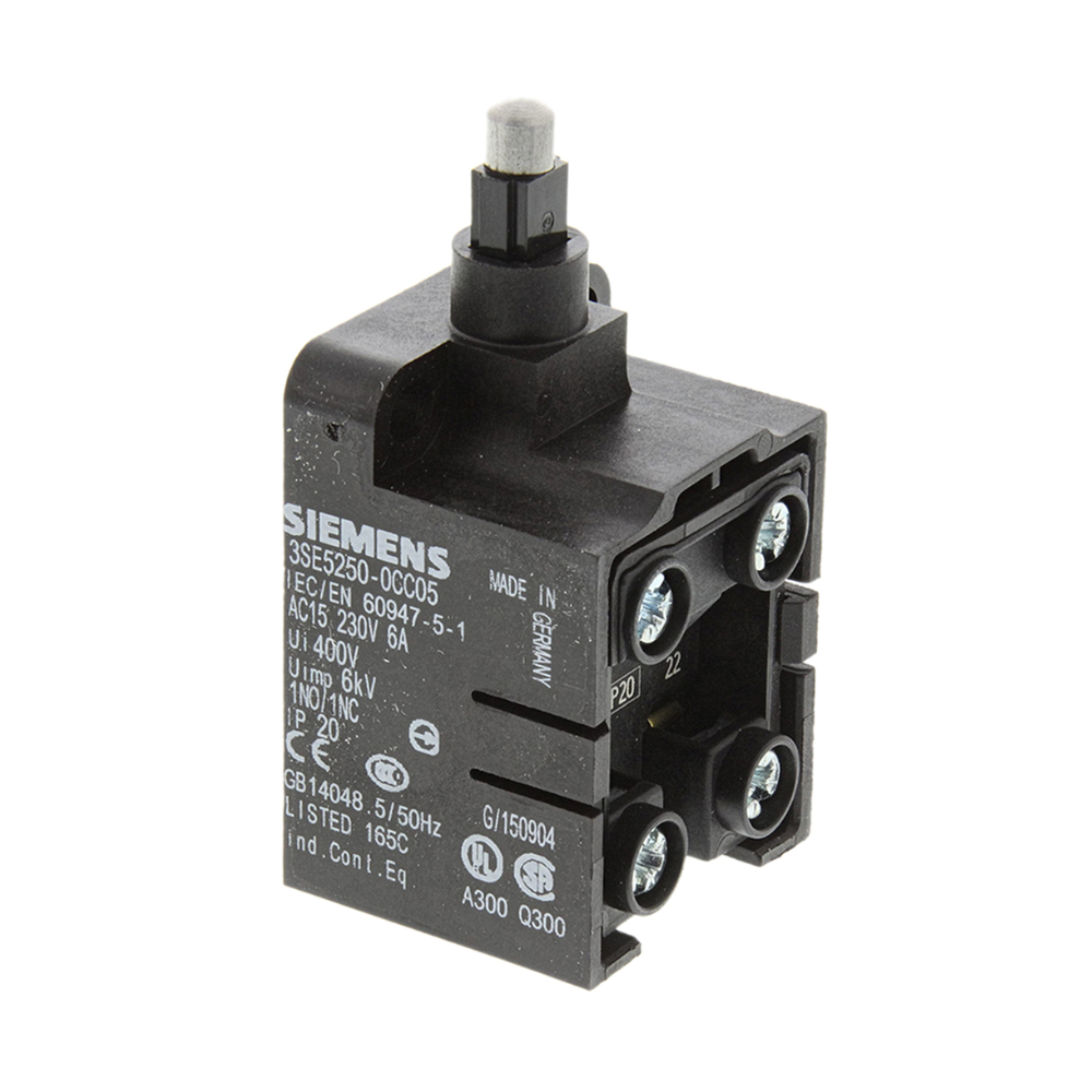 Siemens 3SE5250-0CC05 Plunger Limit Switch, NO/NC, IP20, DPST, Plastic Housing