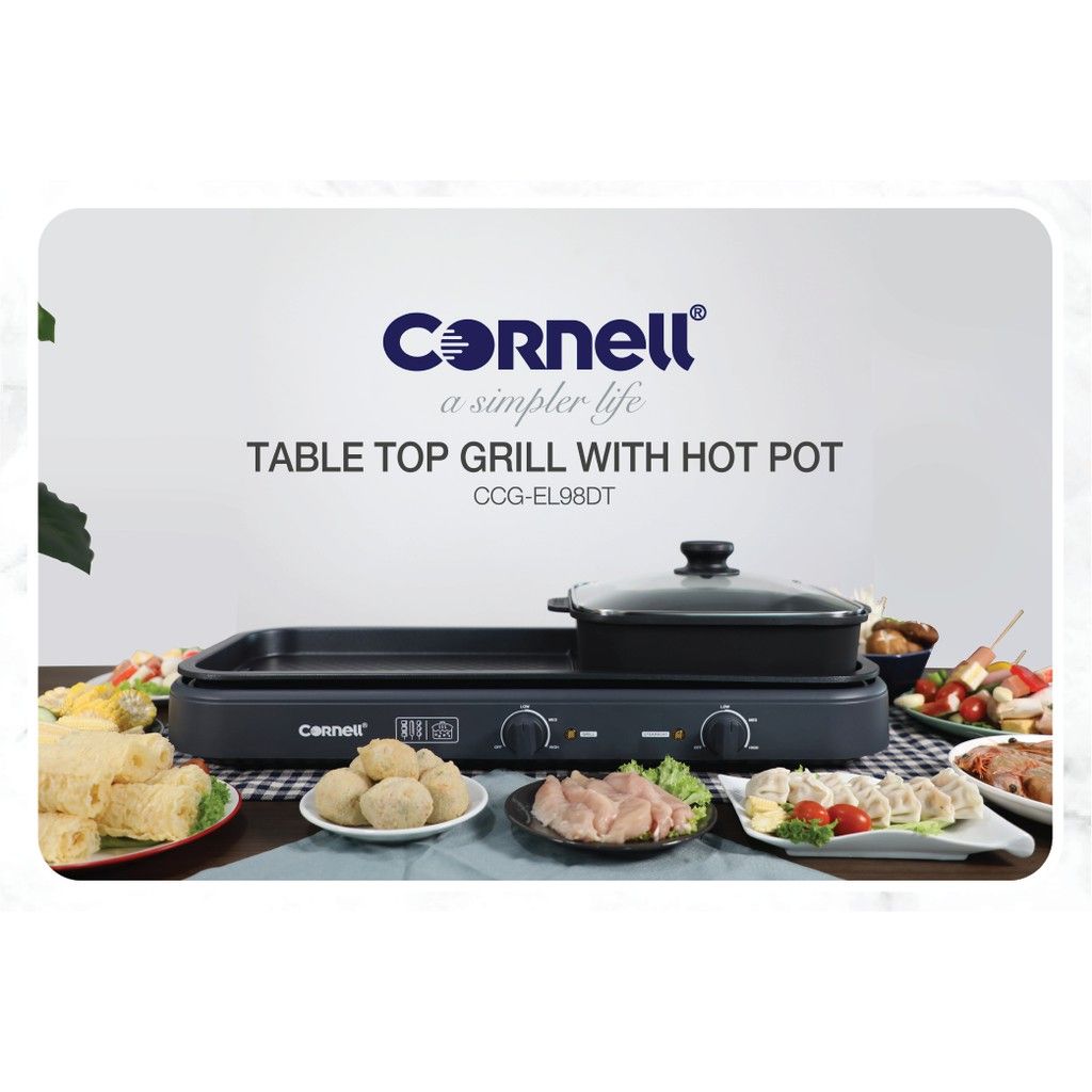 Cornell Table Top Grill & Hot Pot | CCG-EL98DT Steamboat grill Non Stick Grill Pan BBQ