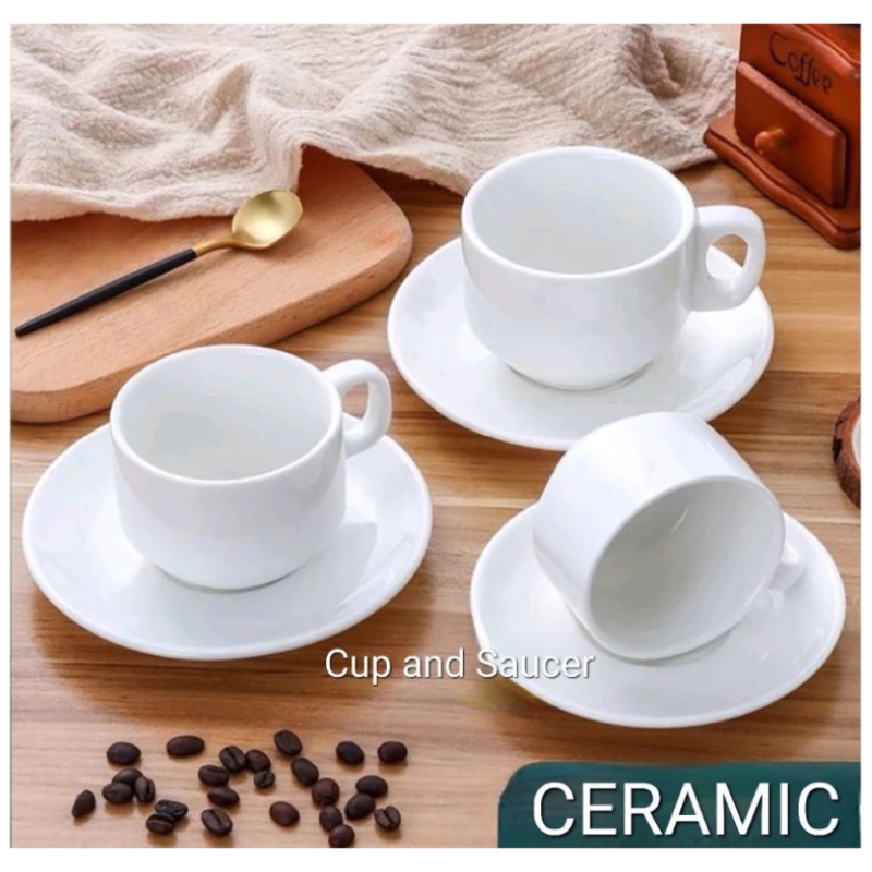 6 Set White Ceramic Cup & Saucer