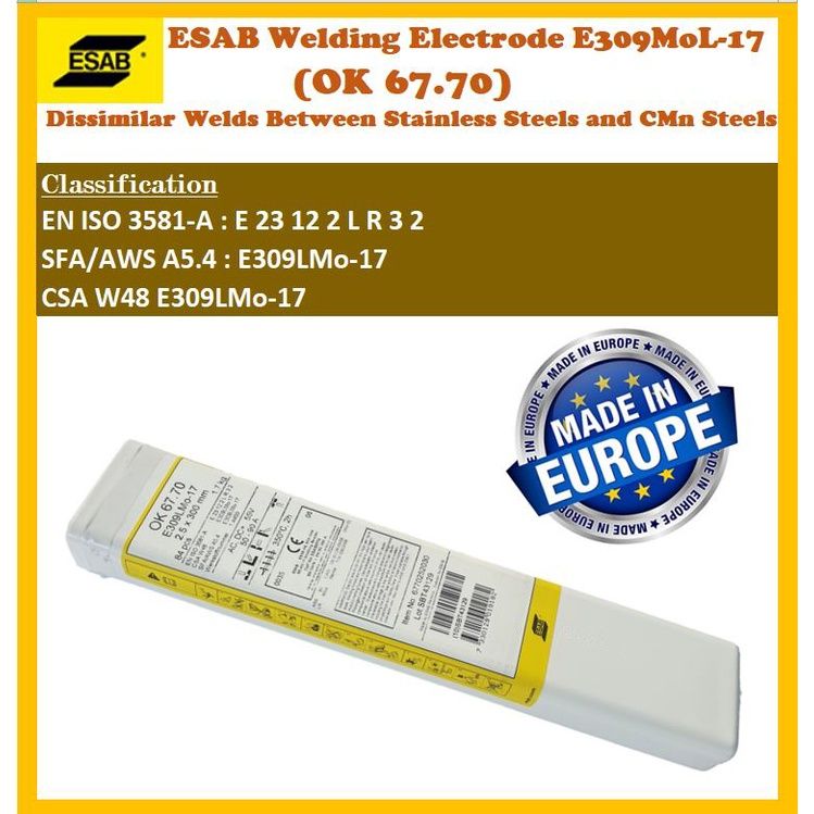 ESAB Welding Electrode E309MoL-17 (OK 67.70) - Dissimilar Welds Between Stainless Steels and CMn Steels -- 309MoL / 309