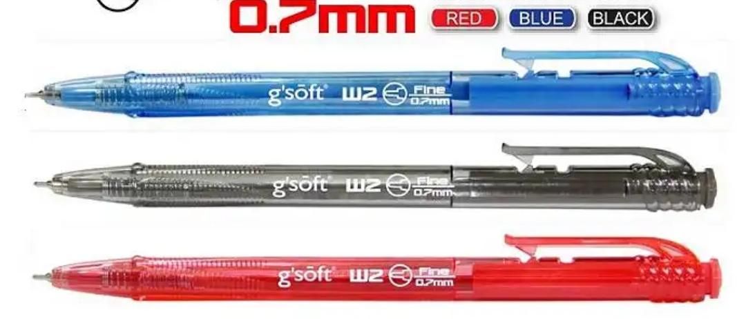 Gsoft ball pen W2 0.7mm (25pcs/box) - Black, Blue, Red