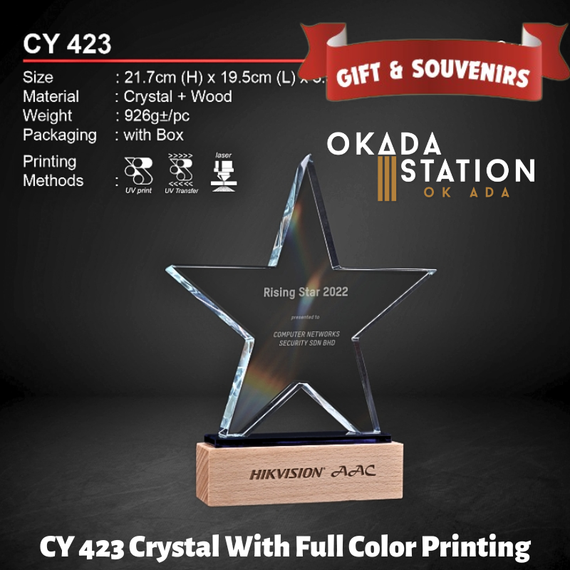 GIFT & SOUVENIRS : CY 423 CRYSTAL WITH FULL COLOR PRINTING / CRYSTAL AWARD / AWARD TROPHY / TROFI / 21.7CM(H) / 1PC