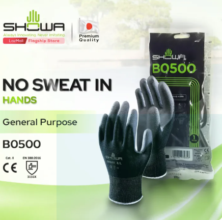 SHOWA B0500 General Purpose Glove Polyurethane Palm Coating Seamless Knit Gloves