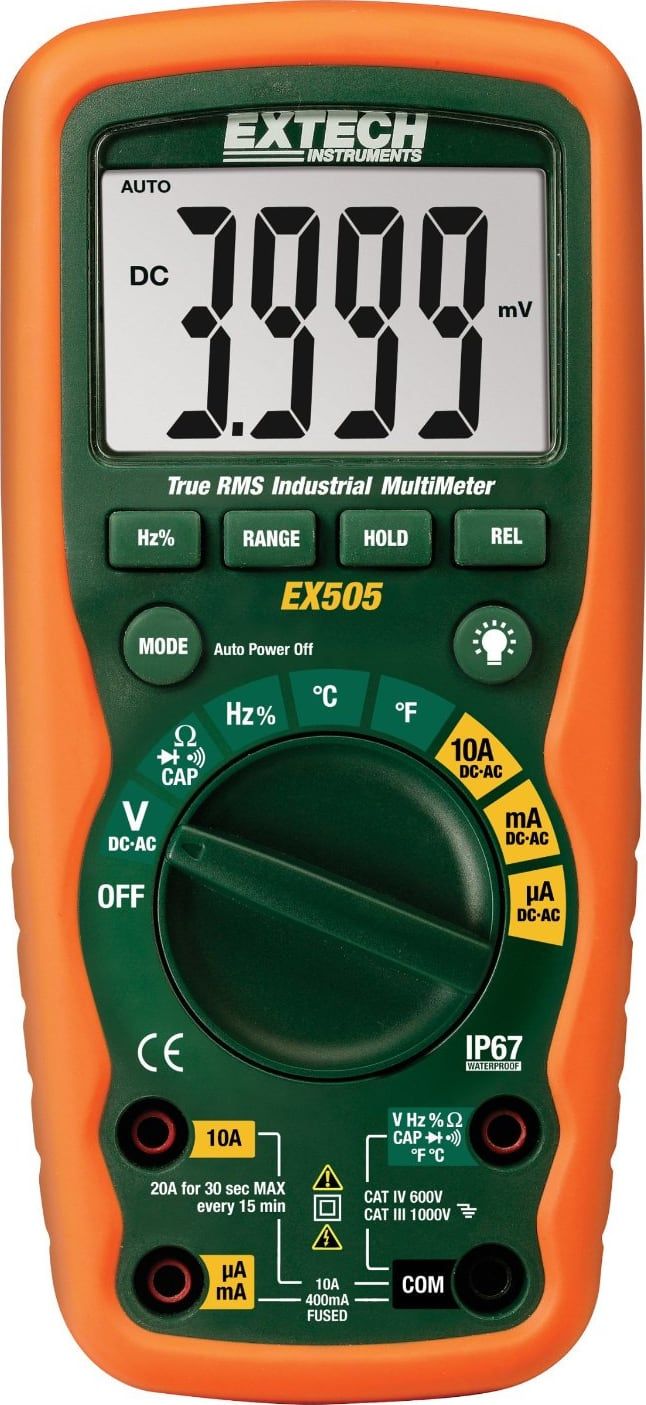 Extech Multimeter, Heavy Duty, Waterproof/TRMS EX505