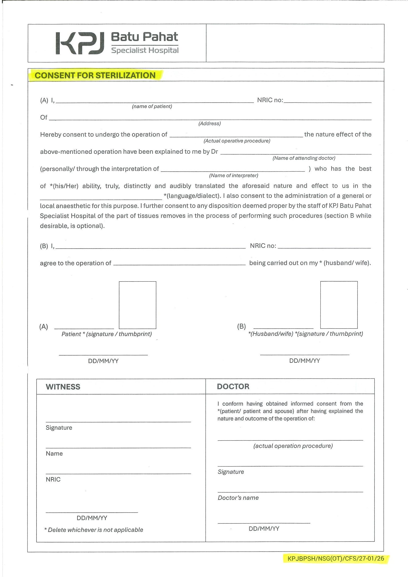Consent For Sterilization