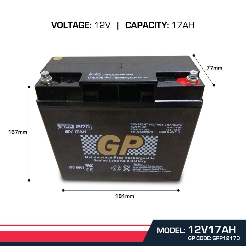 GP Back Up Battery 12V 17AH Rechargeable Sealed Lead Acid VRLA Battery (T8)