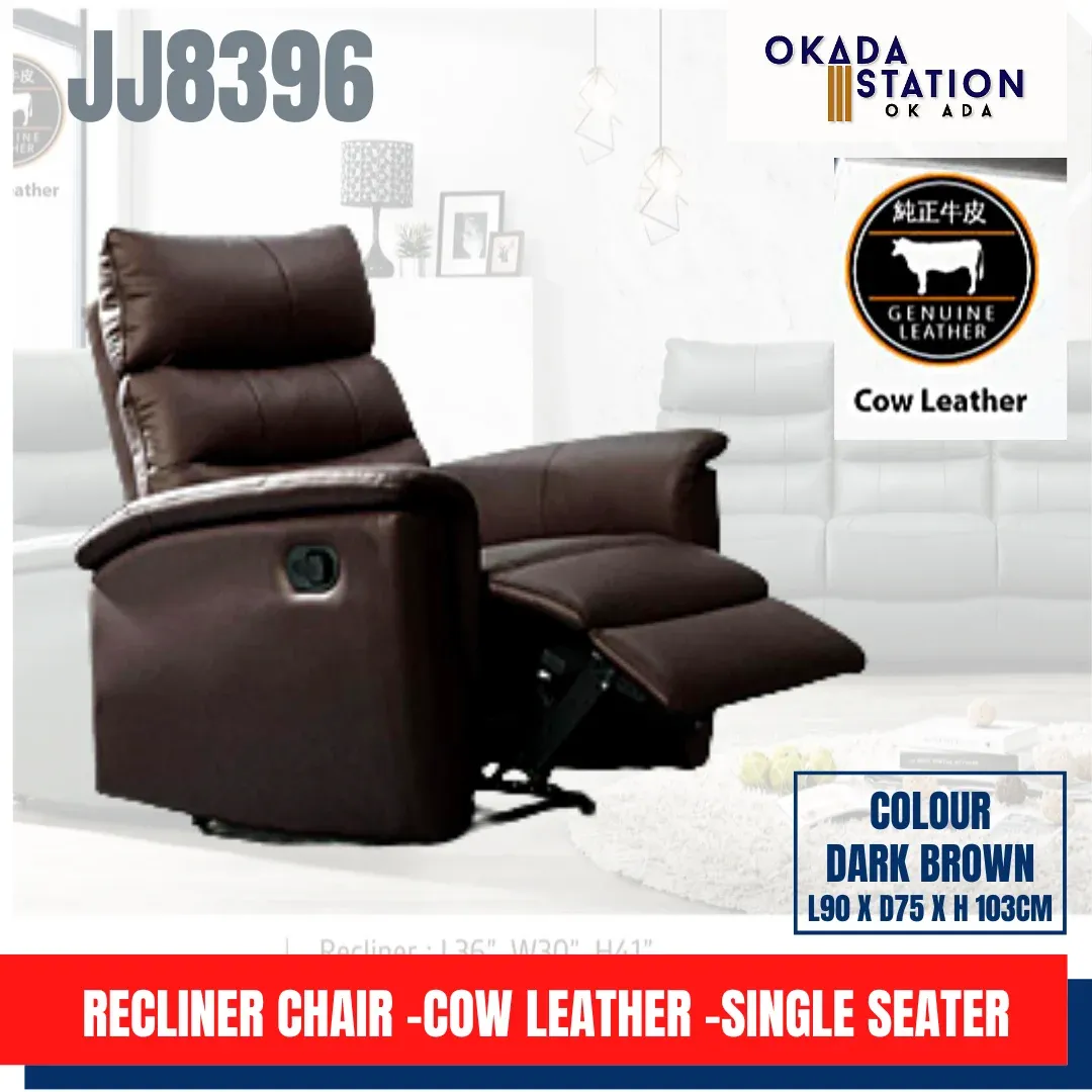 RECLINER CHAIR -COW LEATHER -SINGLE SEATER / HALF LEATHER / ERGONOMIC / RECLINER CHAIR / SOFA / JJ852