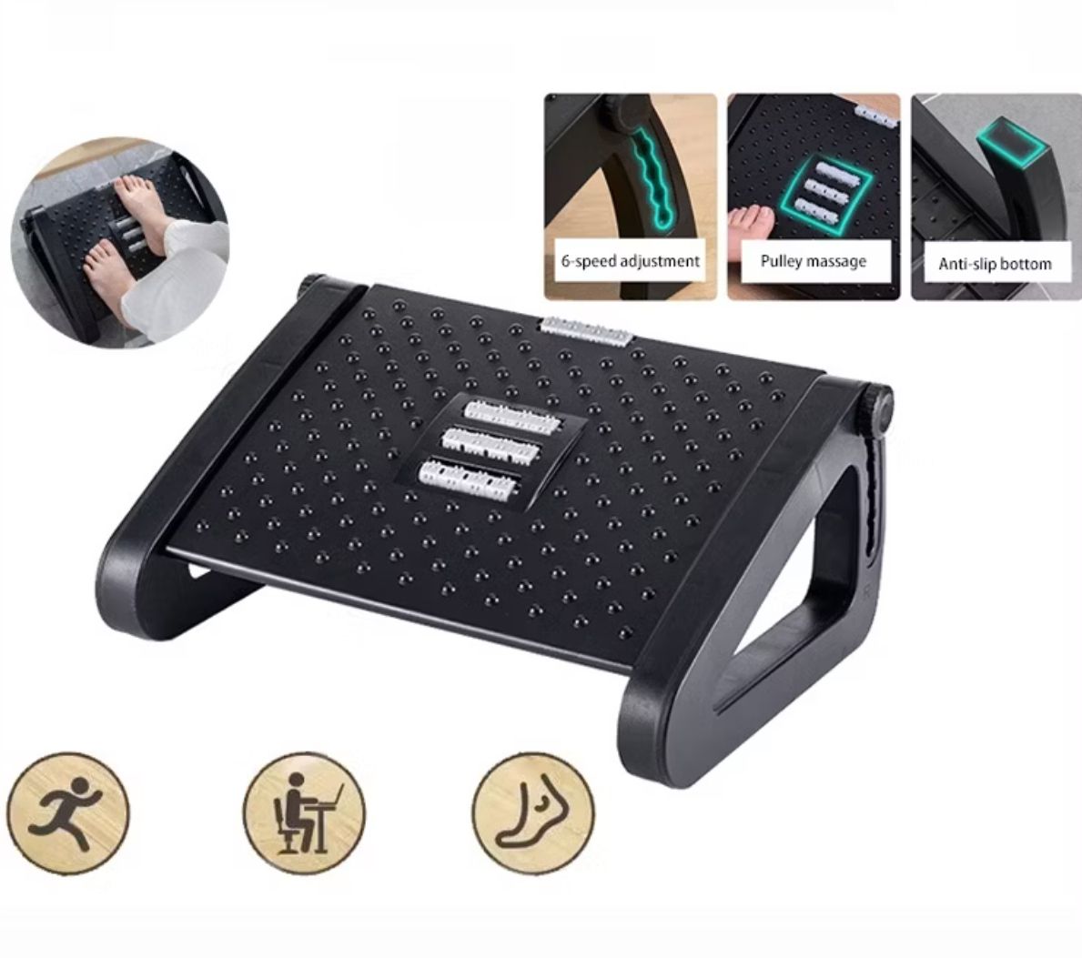 JAERSENT Adjustable Footrest ergonomic Foot Rest Office Under Desk With Foot Massage Roller Support Leg Feet Relaxing Leg Rest