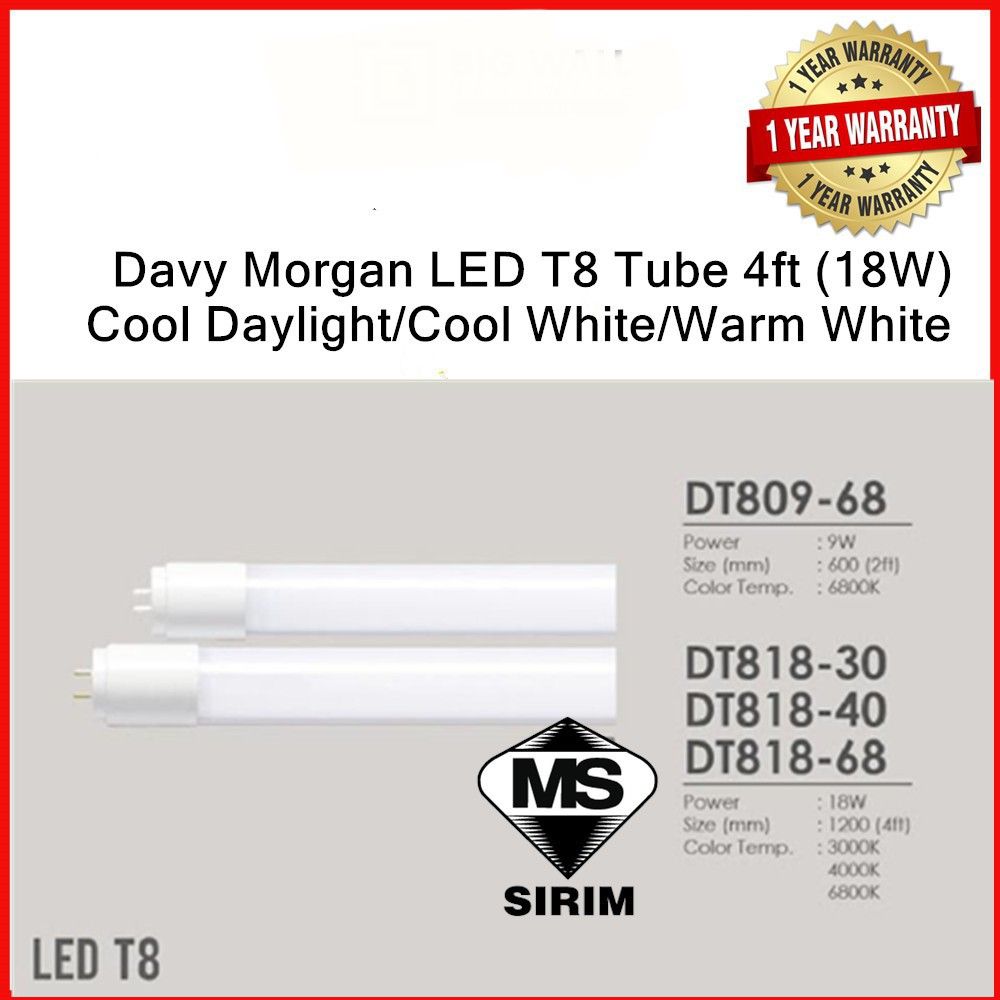 LED T8 TUBE 2FT/4FT Davy Morgan (SIRIM)