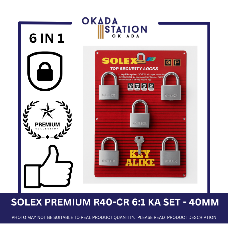 SOLEX PADLOCKS / SIZE 40MM / R40-CR 6:1 KA SET / KEY-ALIKE / MASTER KEY /SYSTEM PADLOCKS / 100% ORIGINAL / PREMIUM TOP SECURITY / KUNCI - 40MM