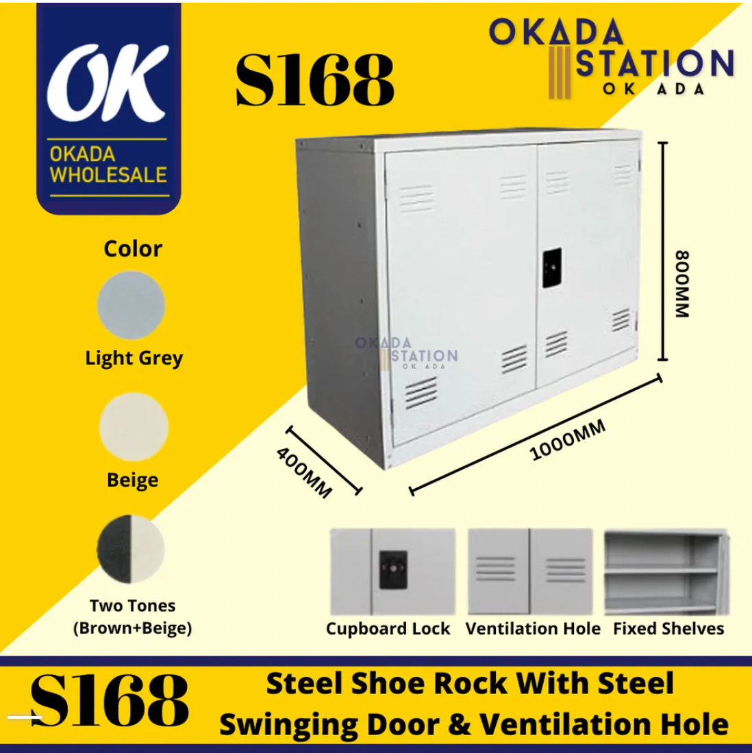 OKADA S168 Metal Shoe Rack / Steel Cabinet / Shoe Locker / Loker Besi / Rak Kasut