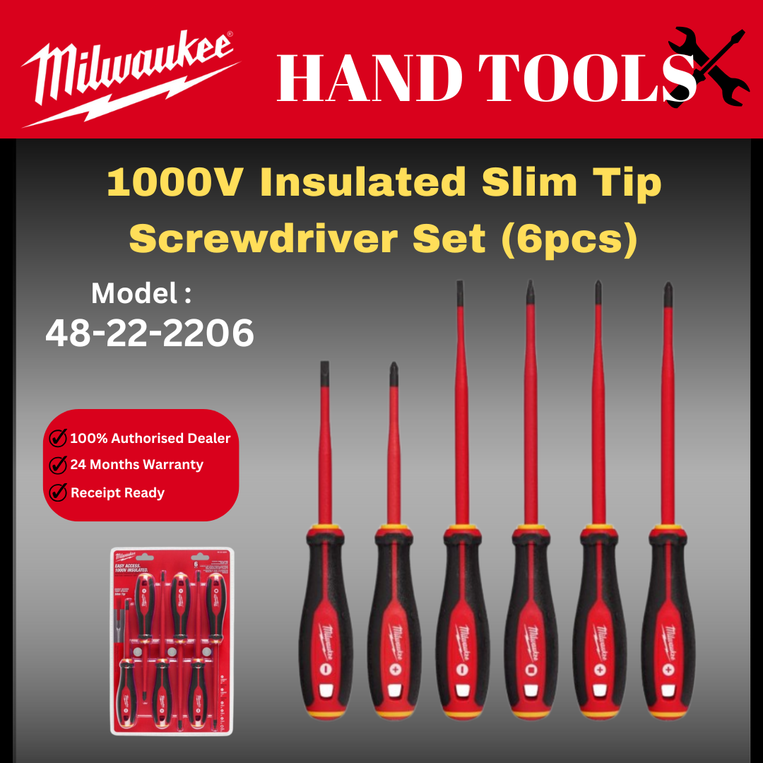 Milwaukee 1000V Insulated Slim Tip Screwdriver Set (6pcs) / Insulated Screwdriver / 1000V Insulated Screwdriver