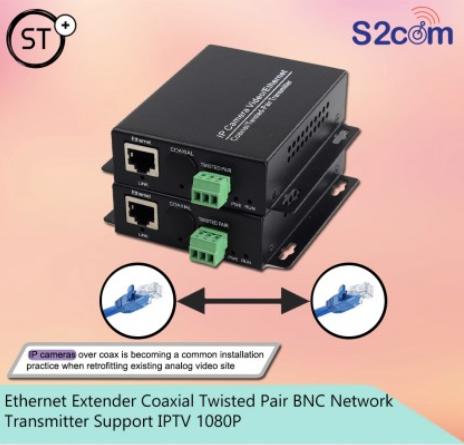 Ethernet Extender Coaxial Twisted Pair BNC Network Transmitter Support IPTV 1080P