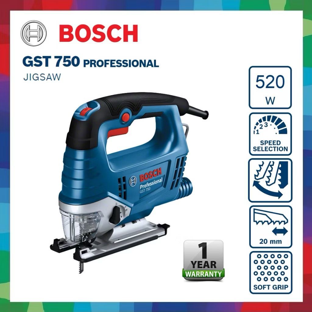 Genuine Malaysia - COMBO BOSCH JIGSAW GST750 Professional Corded Jigsaw 520W | 70 mm | 1,450-3,200RPM ( GST750 )