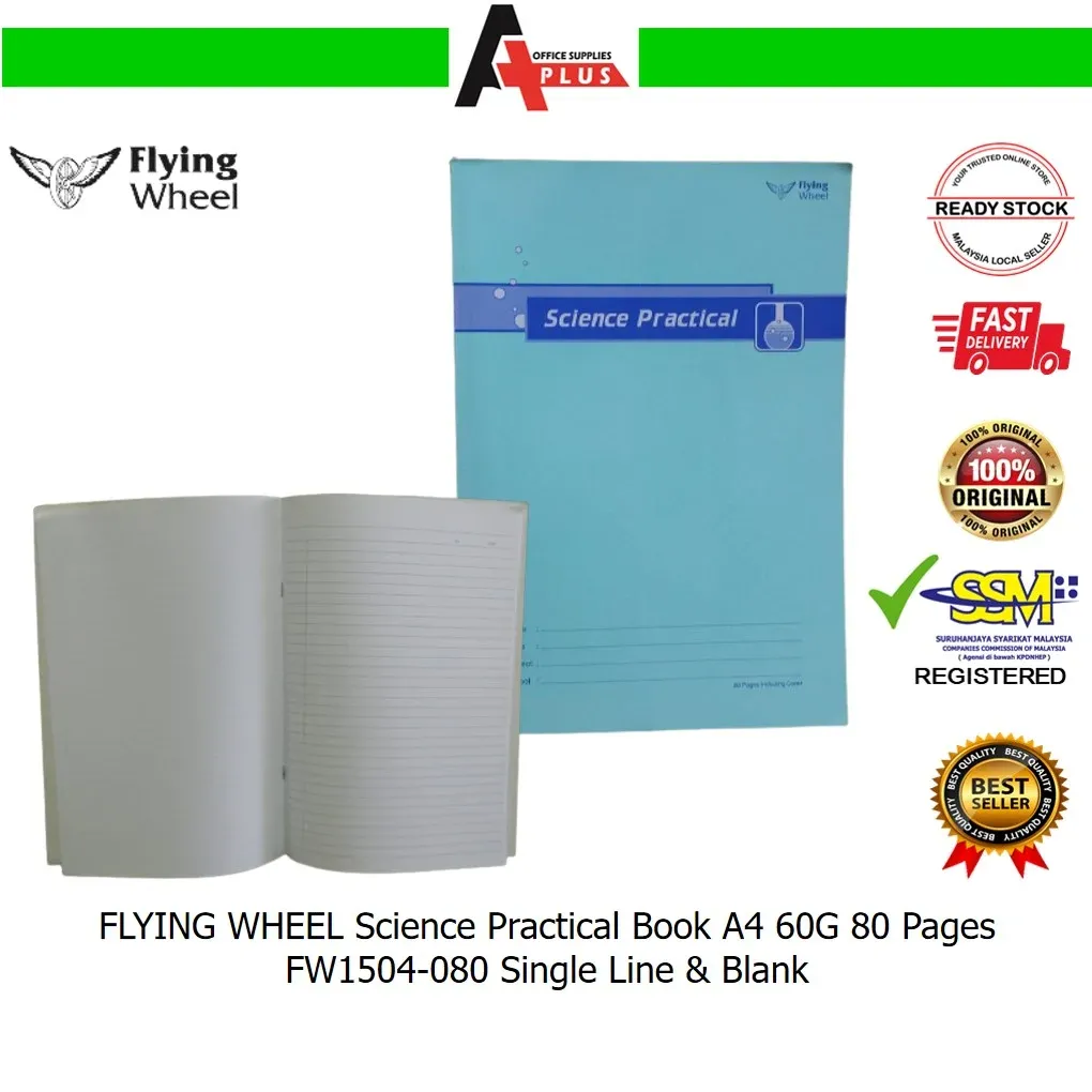 FLYING WHEEL Science Practical Book A4 60G 80 Pages / Buku Praktikal Sains FW1504-080 Single Line & Blank