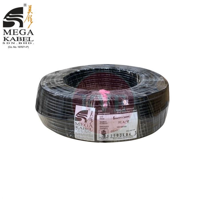 6MM² MEGA Kabel Insulated PVC 100% Pure Copper Cable (SIRIM APPROVE)