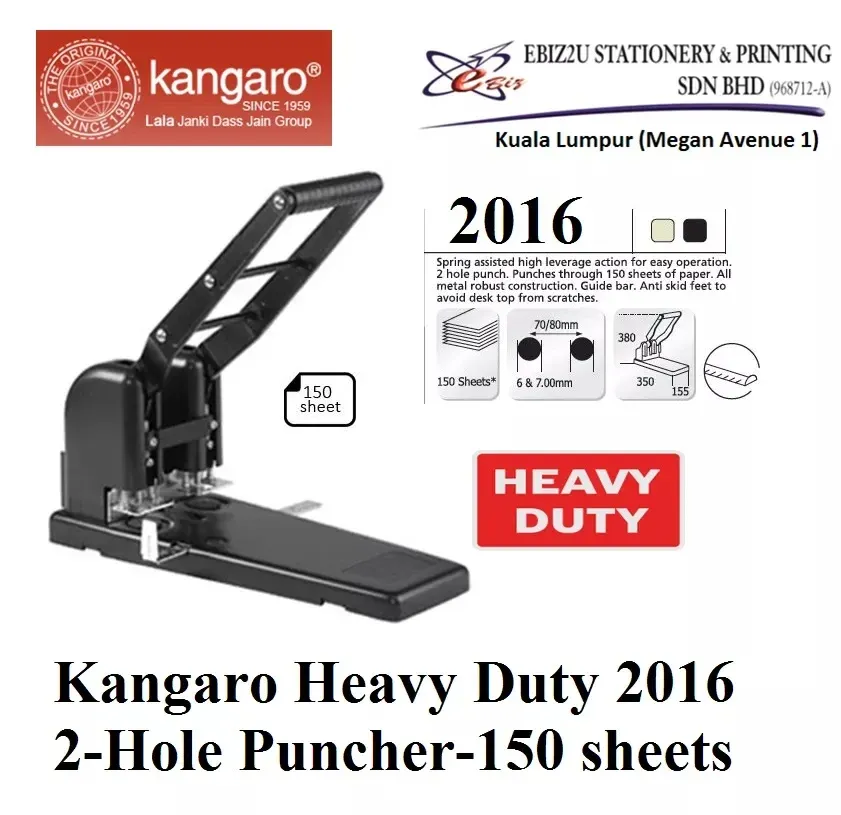 Kangaro Heavy Duty 2016 - 2-Hole Puncher-150 sheets (penumbuk, puncher paper, 2 Hole Puncher, heavy duty puncher)