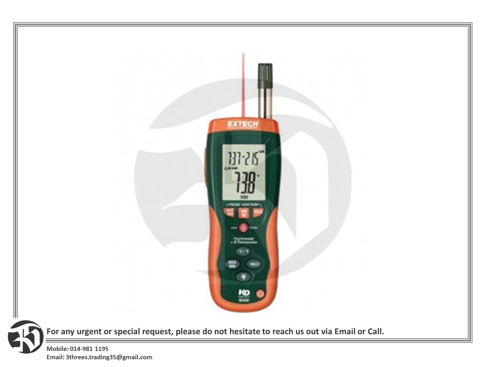 Extech HD500 Psychrometer and IR Thermometer, 30:1