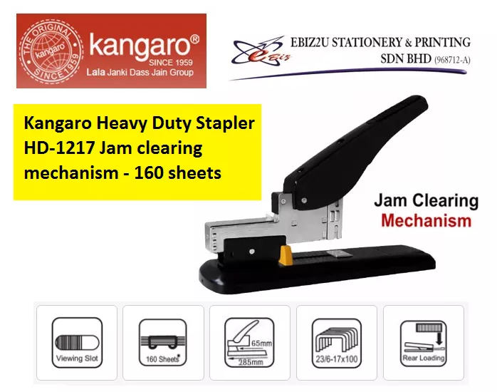 Kangaro Heavy Duty Stapler HD-1217 Jam clearing mechanism - 160 sheets (alat pengokot, kawat, stapler paper, Heavy Duty Stapler, Heavy Duty Staplers, Kangaro Stapler)