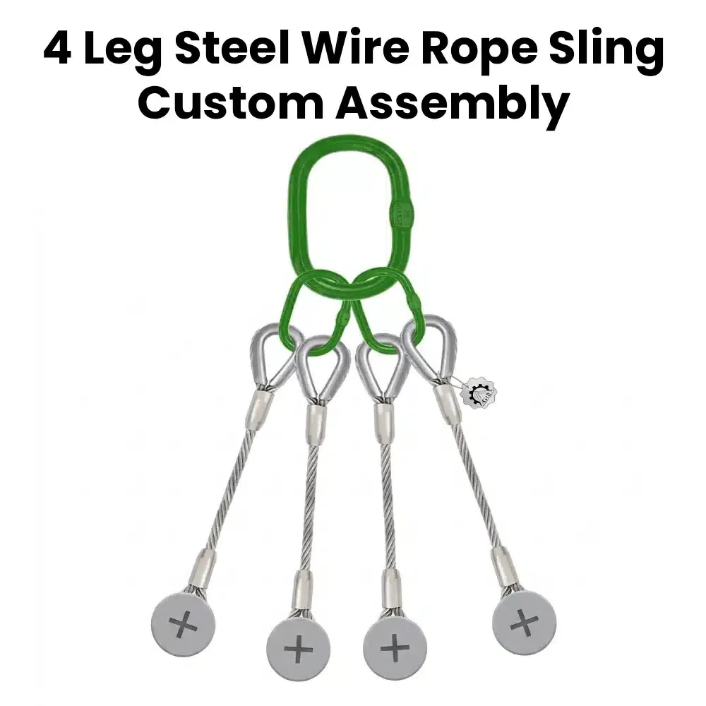 Others *4-Legged Wire Rope Sling – SWL 10T, Ø24 mm × 12 ft, Hard Eye Both Ends (c/w Master Link Assembly, Tag + Certificate of Conformance)