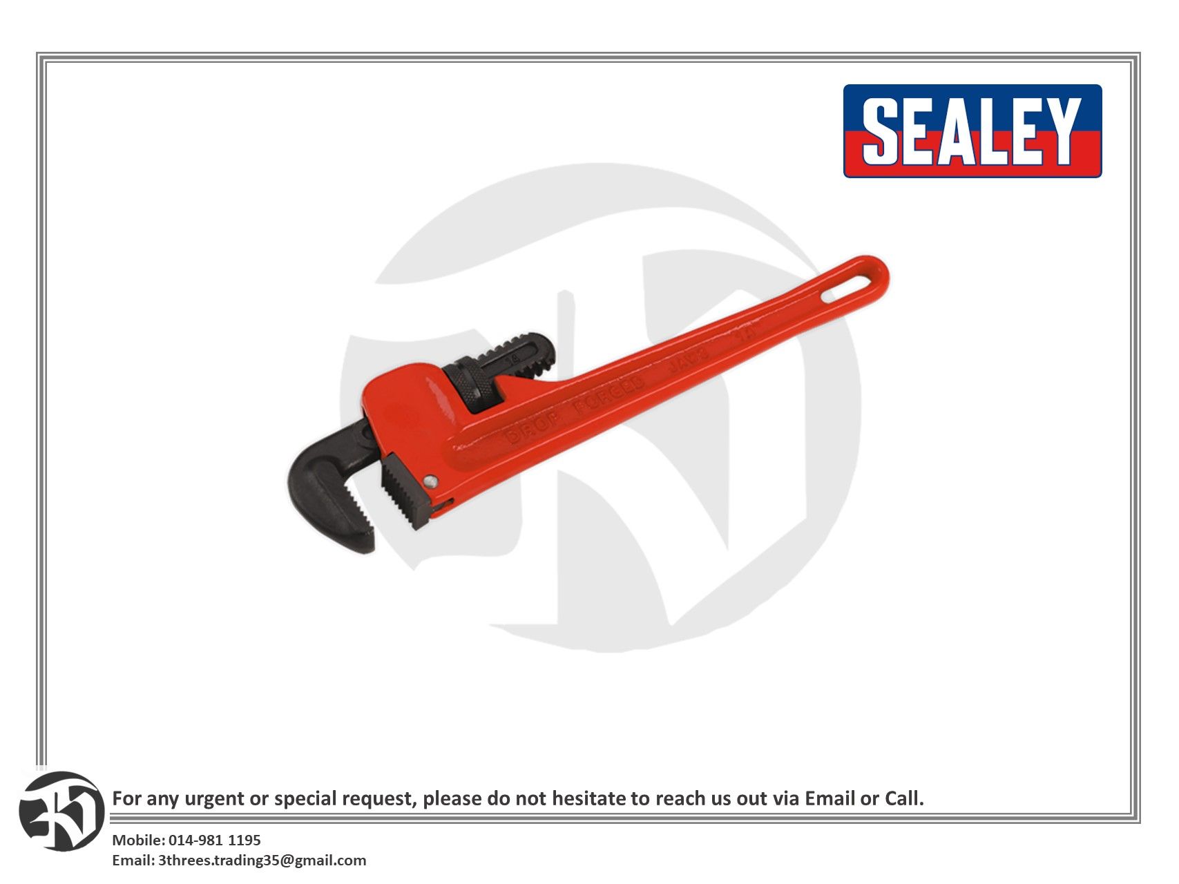 Sealey Pipe Wrench Premier European Pattern Cast Steel Plumbing