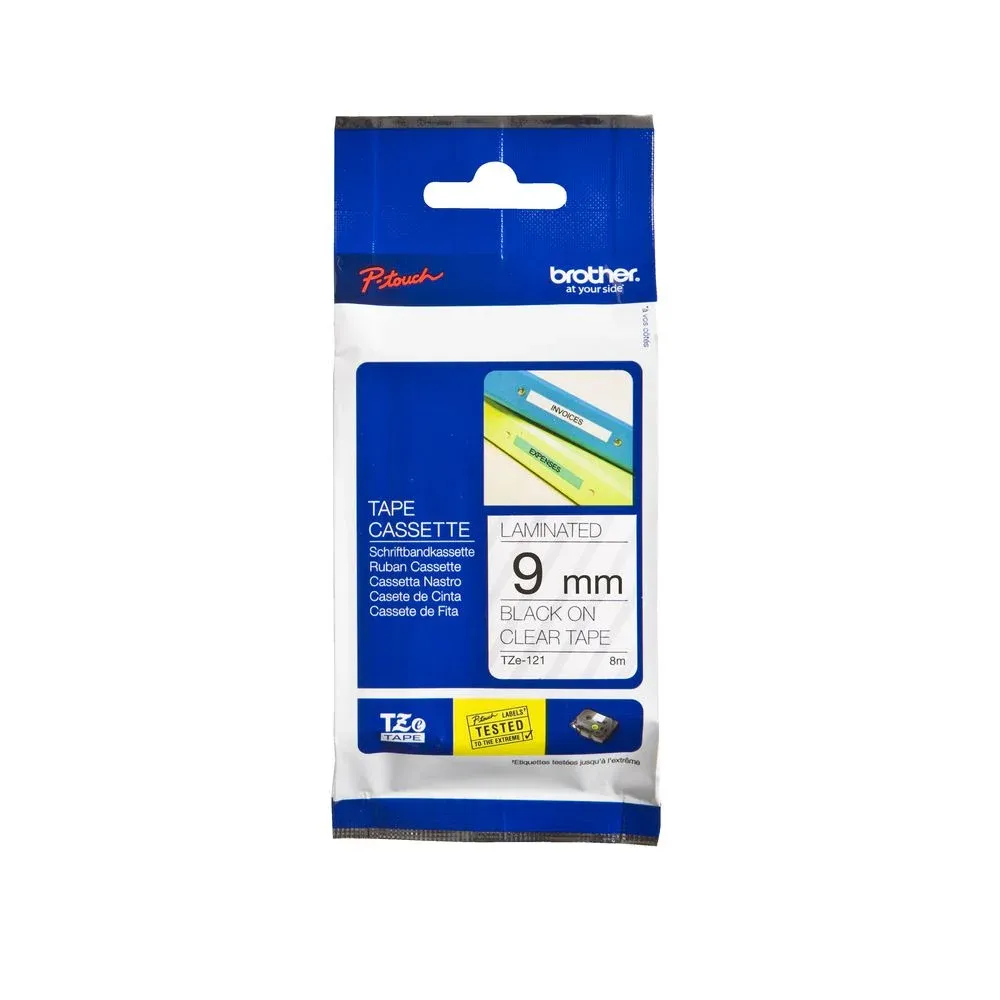 Brother TZe-121 Black on Clear (9mm) Tapes