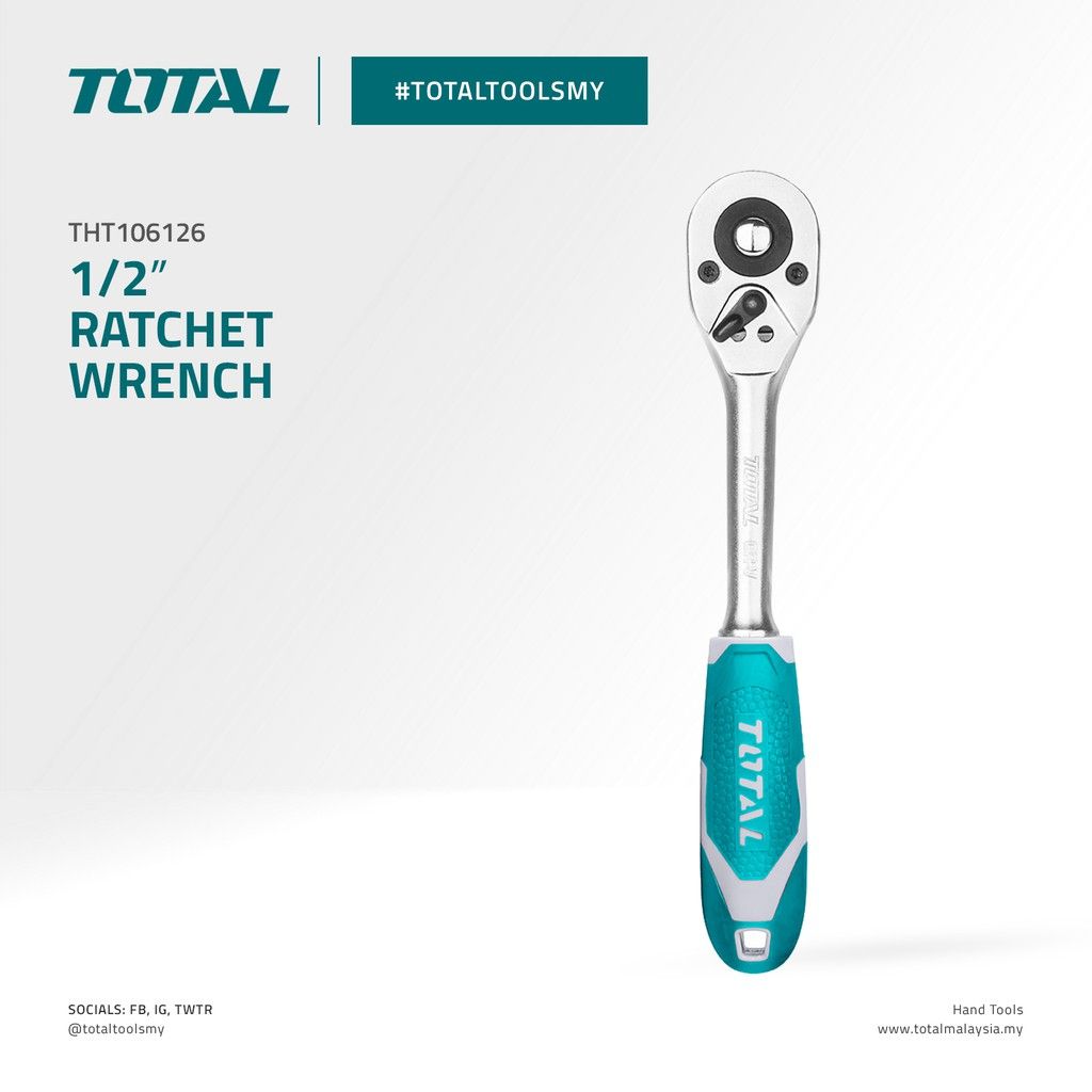 TOTAL RATCHET WRENCH WITH REVERSIBLE HANDLE AND QUICK RELEASE FUNCTION CR-V STEEL (1/2"/45T) THT106126