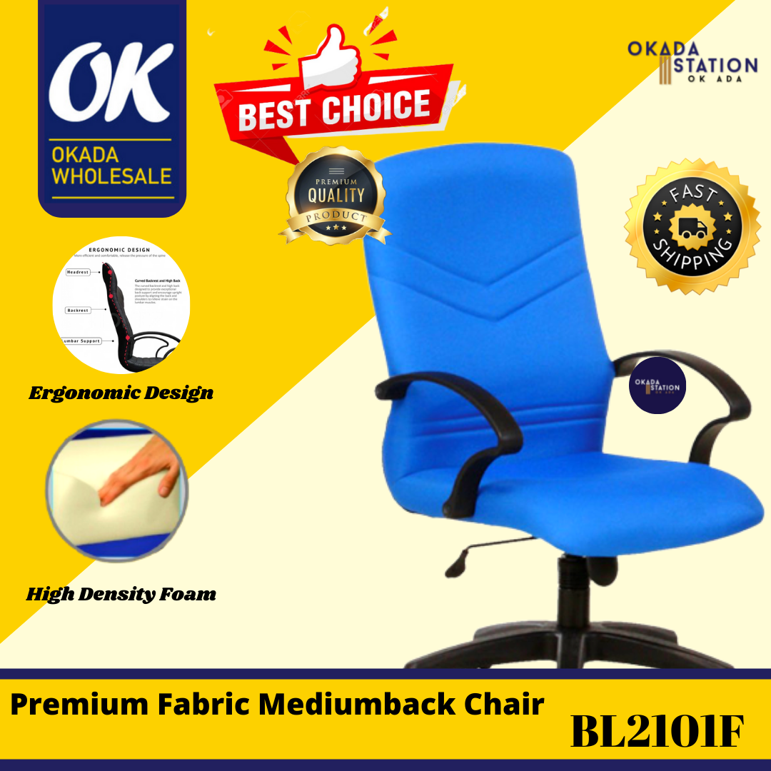 Office Chair OKADA BL2101 ERGONOMIC MEDIUM BACK FABRIC OFFICE CHAIR / MEDIUM BACK CHAIR / OFFICE CHAIR / FABRIC OFFICE CHAIR / ERGONOMIC OFFICE CHAIR / ERGONOMIC FABIRC CHAIR / FABRIC CHAIR / BL2101 / CHAIR