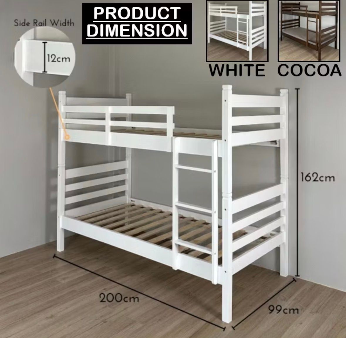 Double Decker Bed Single Size Bunk Fully Solid & Single Foam Synthetic Mattress 5'