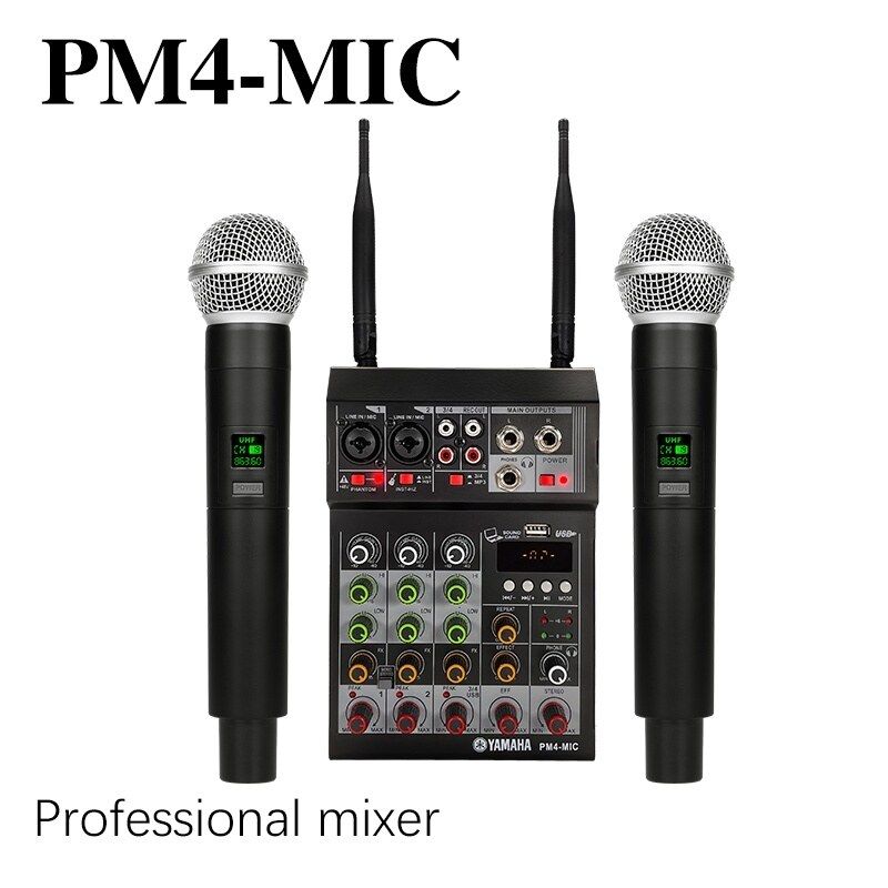 yamaha wireless microphone 4 channel mini mixer 12v Bluetooth reverb effect audio interface for recording (PM4-MIC)