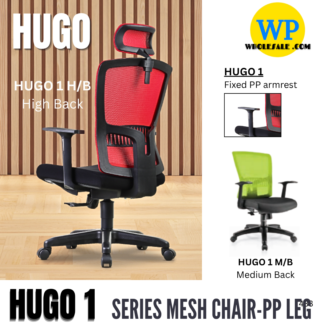 CLASSIC CHAIR HUGO 1 ERGONOMIC MESH CHAIR - ALL SIZE / MESH SERIES / OFFICE CONFERENCE CHAIR / OFFICE SWIVEL CHAIR / ERGONOMIC CHAIR / EXECUTIVE CHAIR / DIRECTOR CHAIR / OFFICE CHAIR / MESH CHAIR / PP BASE / HUGO 1