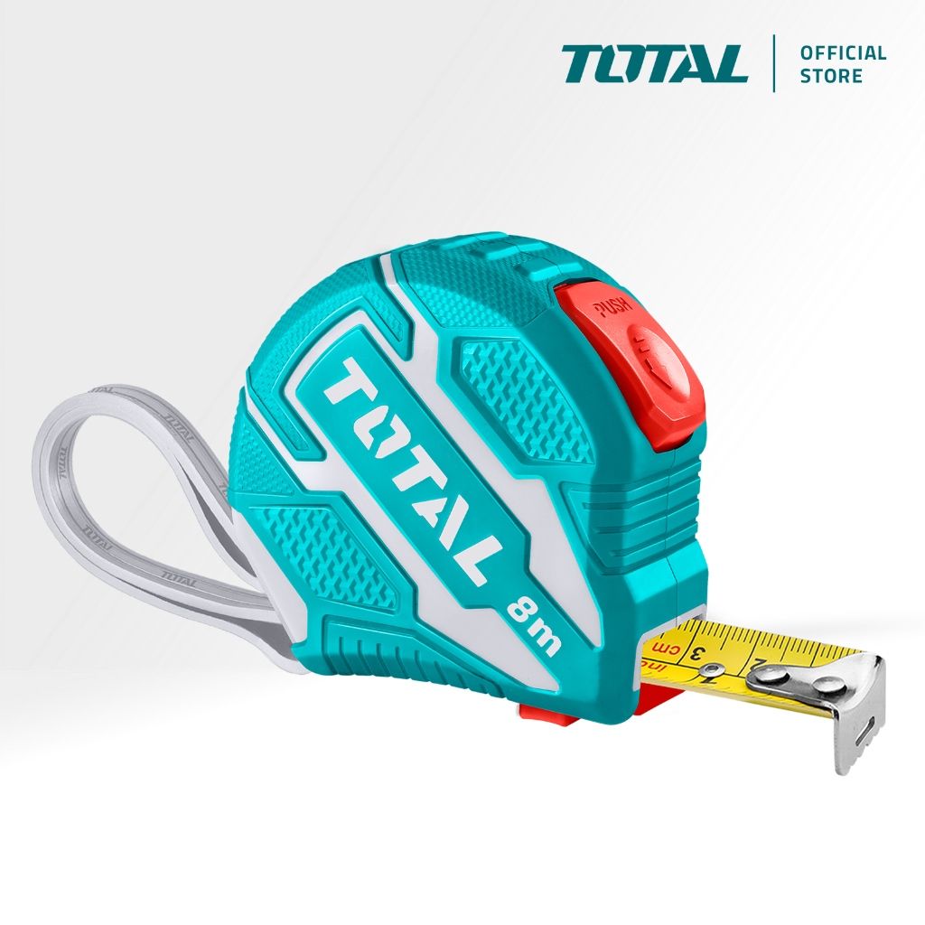 TOTAL STEEL MEASURING TAPE SELF-LOCK FUNCTION DOUBLE BUTTON PUSH BUTTON TO RETURN THE TAPE (8M) TMT126281
