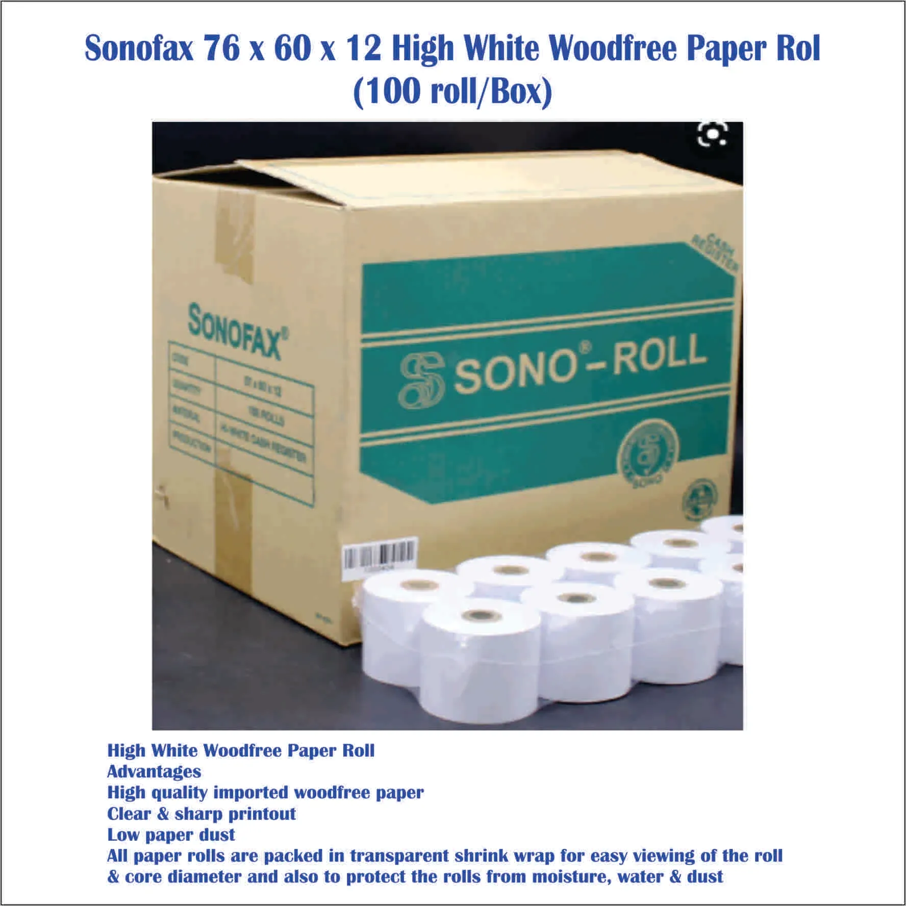 OCHA Cash Register High White Roll 76 mm x 60 mm x 12mm ( 100 roll /boxes)- free delivey semenanjung