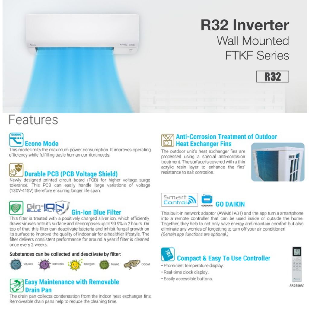 Daikin R32 Inverter Air Conditioner 1.0HP