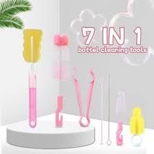 7 in 1 Baby Bottle Cleaning Tools with Baby Bottle Brush Straw Brush Puting Teat Nipple Brush PPSU Milk Bottle Brush