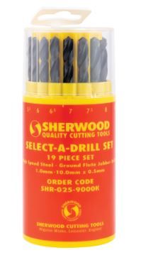 Sherwood Jobber Drill Sets, Standard Length, Metric, High Speed Steel, Set Of 19 SHR0259000K