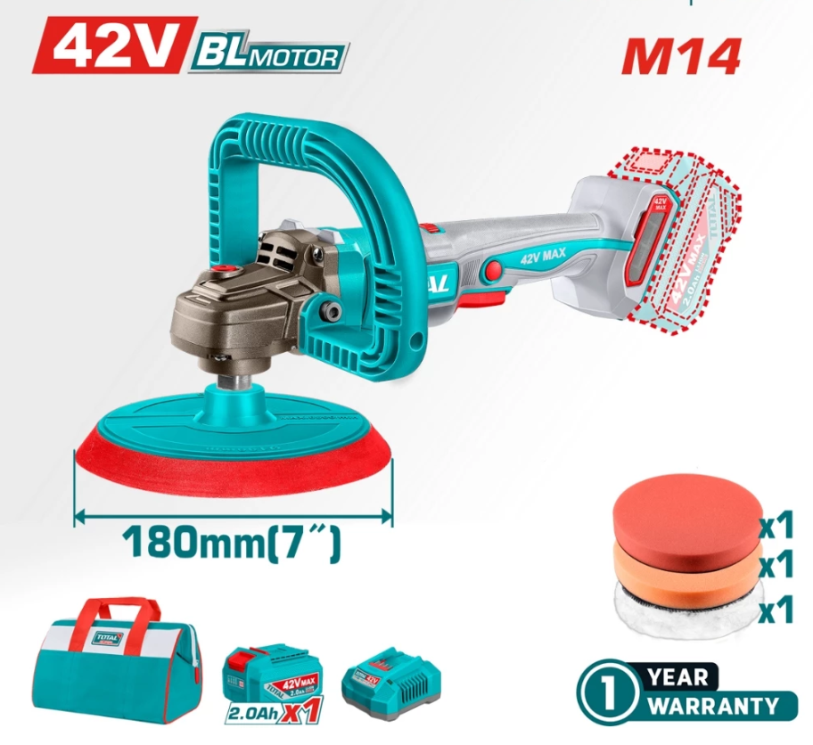 TOTAL LI-ION CORDLESS ANGLE POLISHER (180MM/42V) - (TAPLI42181)