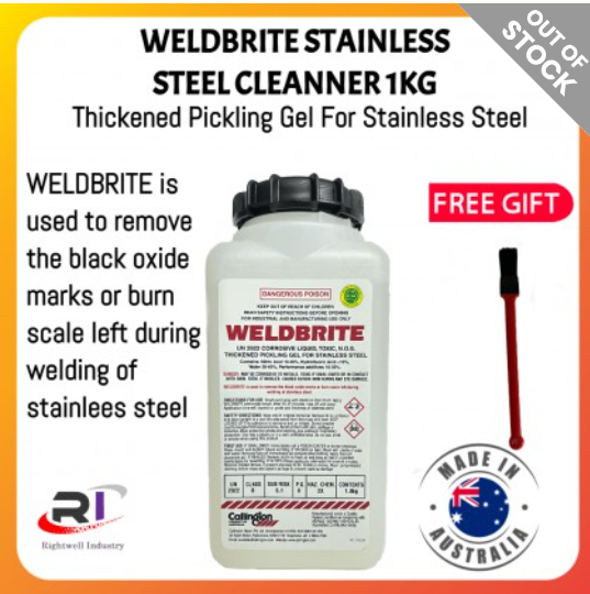 RIGHTWELL WELDBRITE (PICKLING GEL) STAINLESS STEEL CLEANNER 1KG MADE IN AUSTRALIA