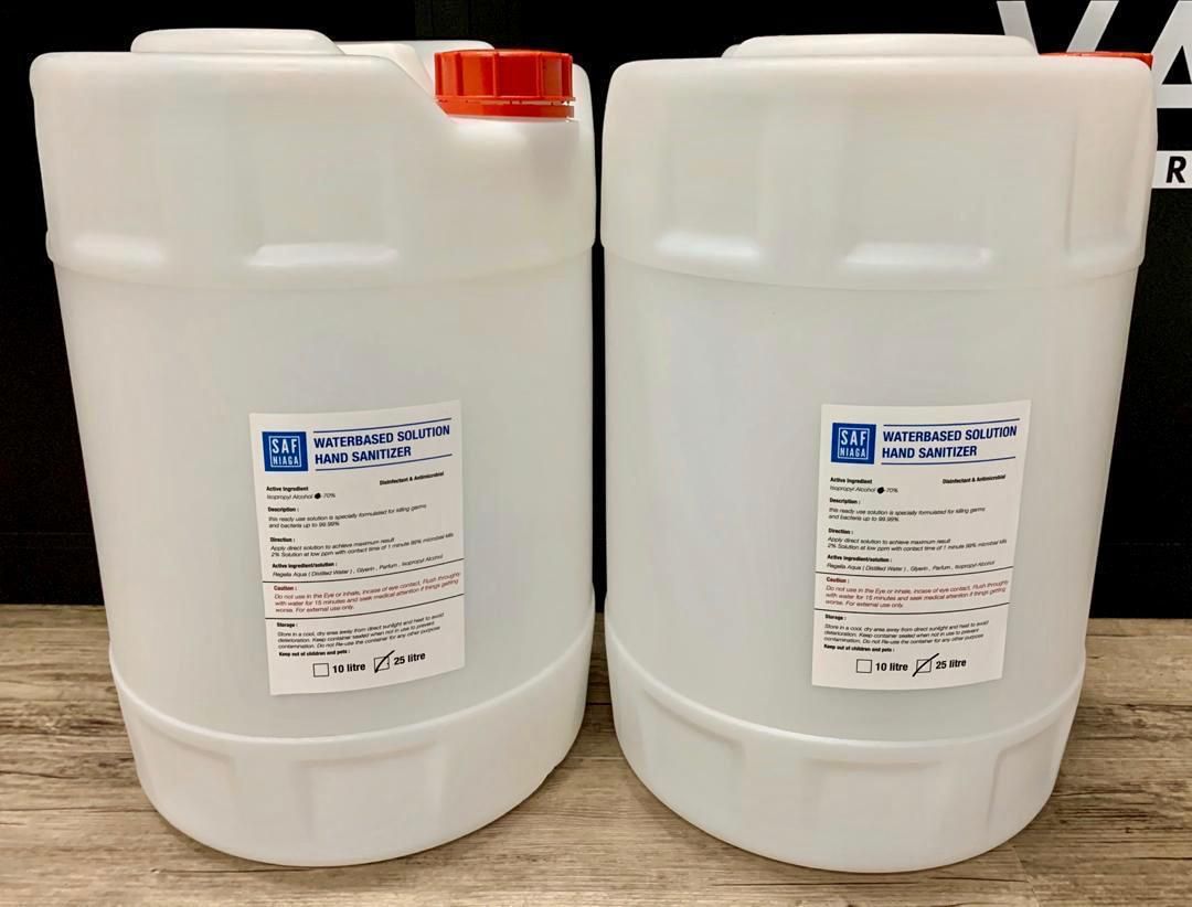 OCHA - REFILL SANITIZER 5, 10 LTR & 25 LITER ISO PROPYL ALKOHOL 75% ( BRAND: SAF ) KKM APPROVAL semenanjung sahaja