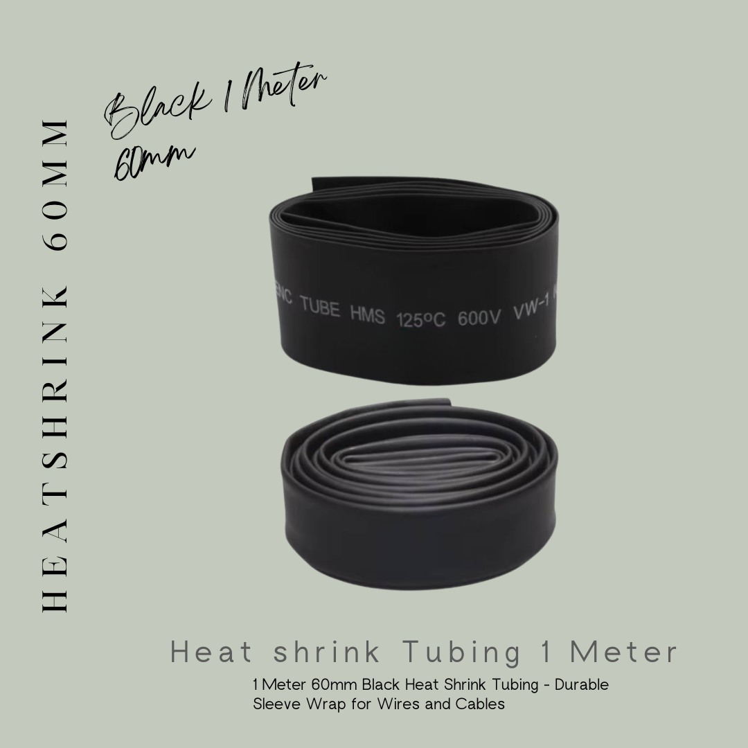 1 Meter 60mm Black Heat Shrink Tubing - Durable Sleeve Wrap for Wires and Cables