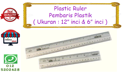 Plastic Ruler - 12" inci / Plastic Ruler - 6" inci / Pembaris Plastik Panjang - 30cm / Pembaris Plastik Pendek - 15cm # RP-0051-03 ( KTT : 1 Unit )