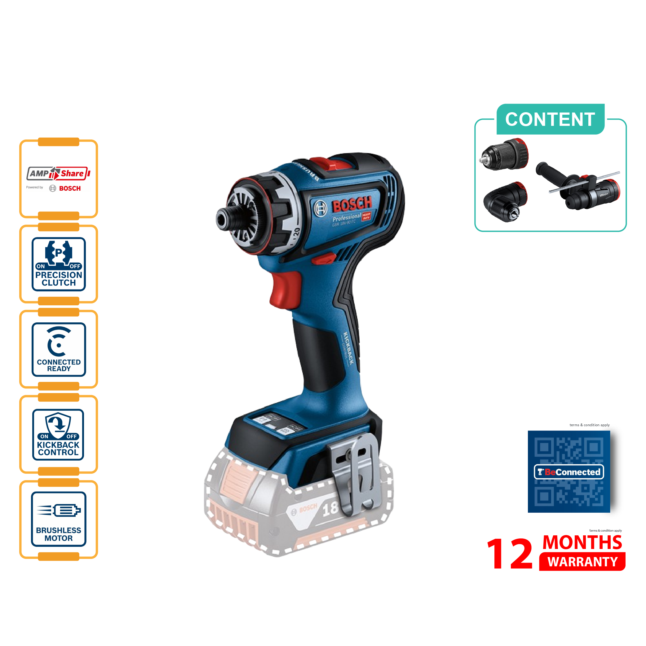 BOSCH GSR 18V-90 FC Cordless Drill/Driver (Solo) - No Battery & Charger - 06019K62L0