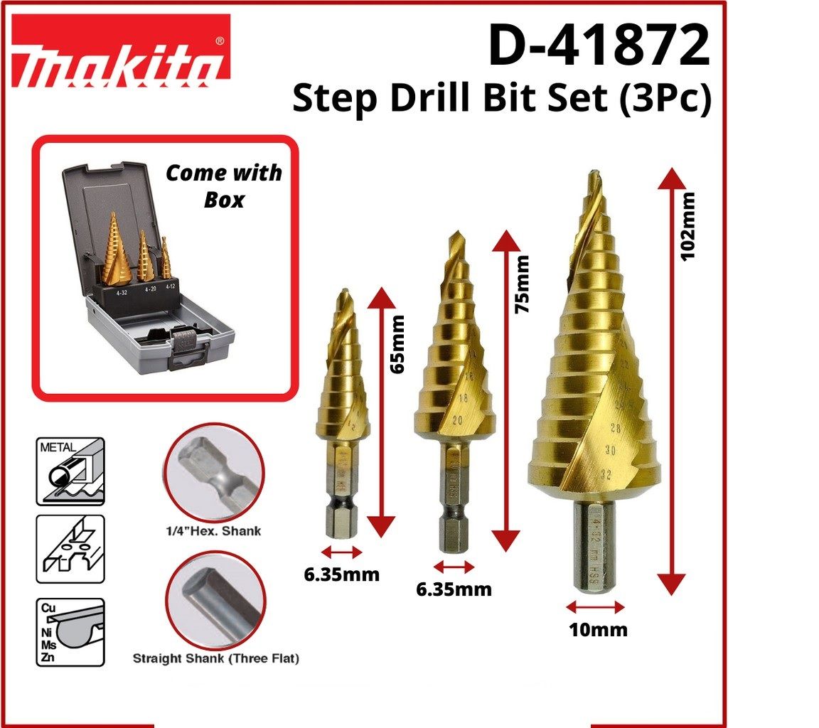 Makita *Makita 3 Piece Metal Step Drill Bit Set, 4mm to 32mm