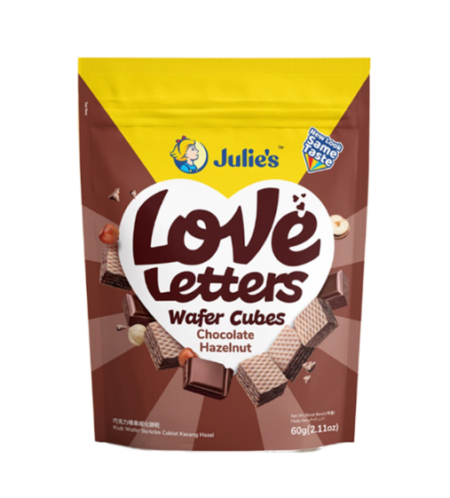 (Loose pack) Julie’s Love Letters Wafer Cubes Chocolate Hazelnut 60g
