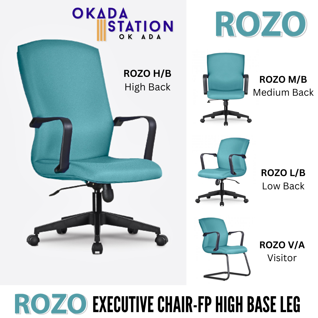 ROZO ERGONOMIC OFFICE CHAIR - ALL SIZE / EXECUTIVE SERIES / OFFICE CONFERENCE CHAIR / OFFICE SWIVEL CHAIR / ERGONOMIC CHAIR / EXECUTIVE CHAIR / DIRECTOR CHAIR / OFFICE CHAIR / NYLON BASE / FABRIC / PU LEATHER / ROZO