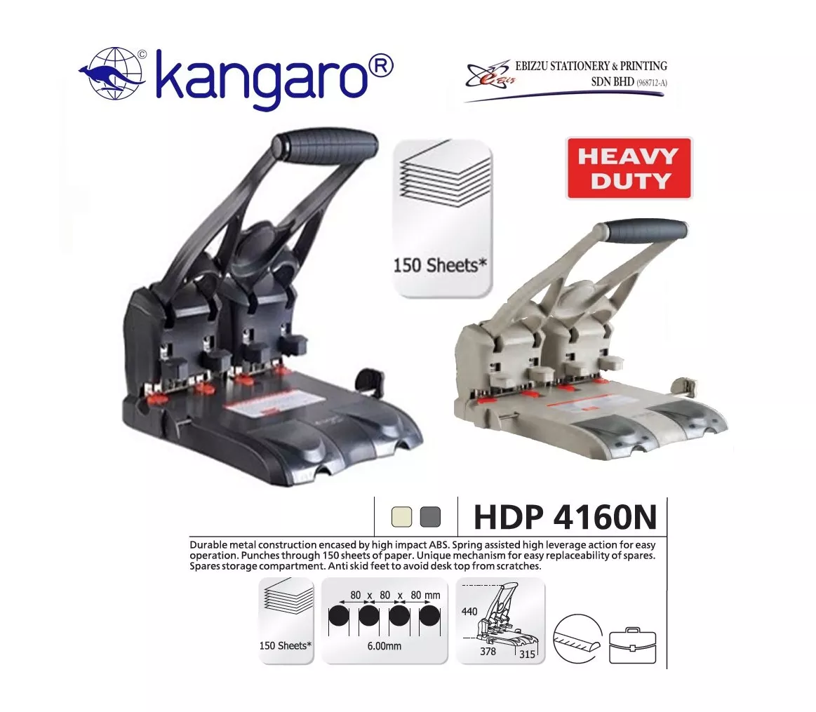 KANGARO HDP-4160N 4-HOLE HEAVY DUTY PUNCH 150 SHEETS CAPACITY (penumbuk 4 lubang, puncher paper, 4 Hole Puncher, heavy duty puncher)