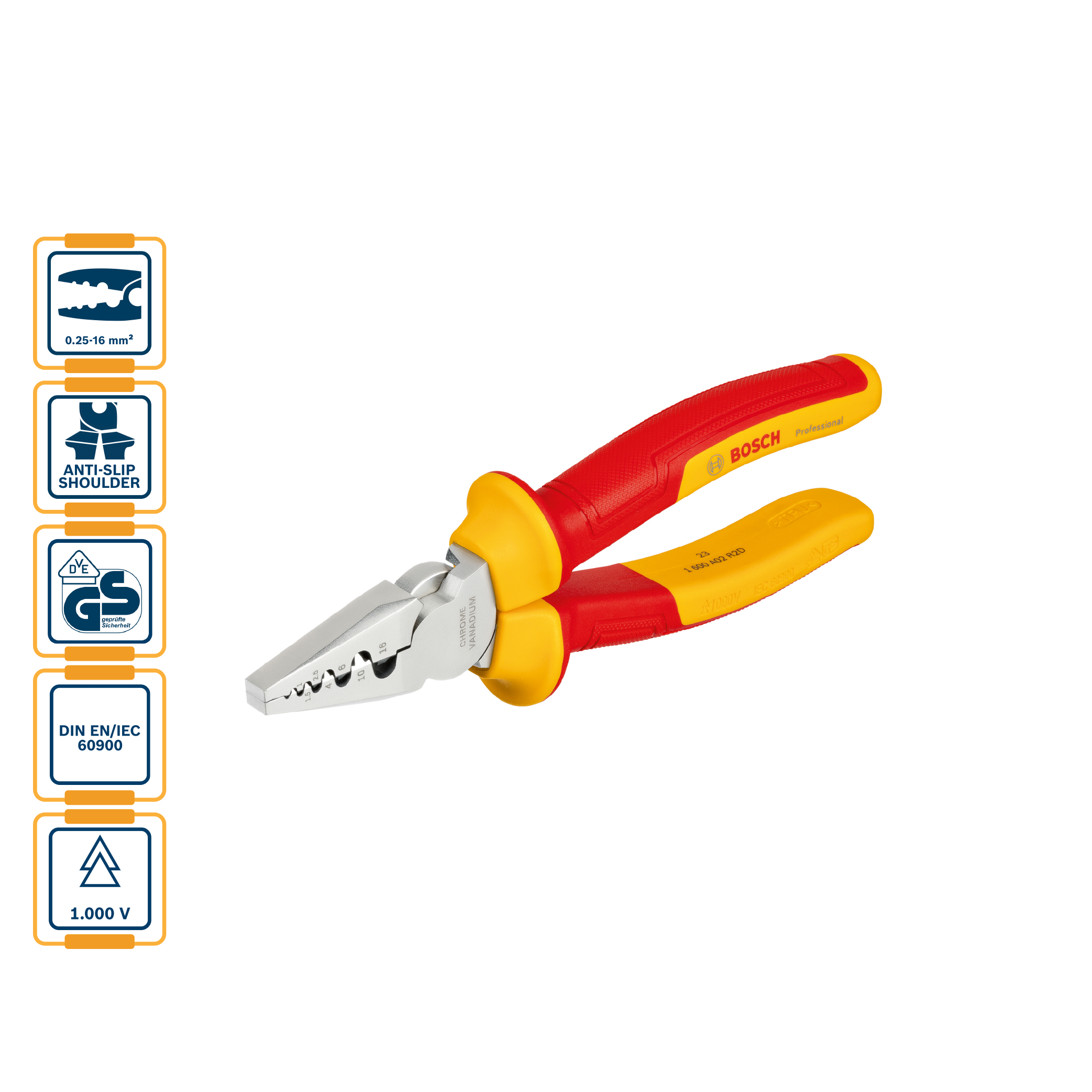 BOSCH Insulated (VDE) Crimping Plier 180mm (7") - 1600A02NE6