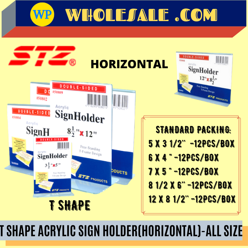 STZ / SIGN HOLDER / ACRYLIC / T SHAPE / HORIZONTAL / ALL SIZE / ACRYLIC HOLDER / MENU HOLDER /