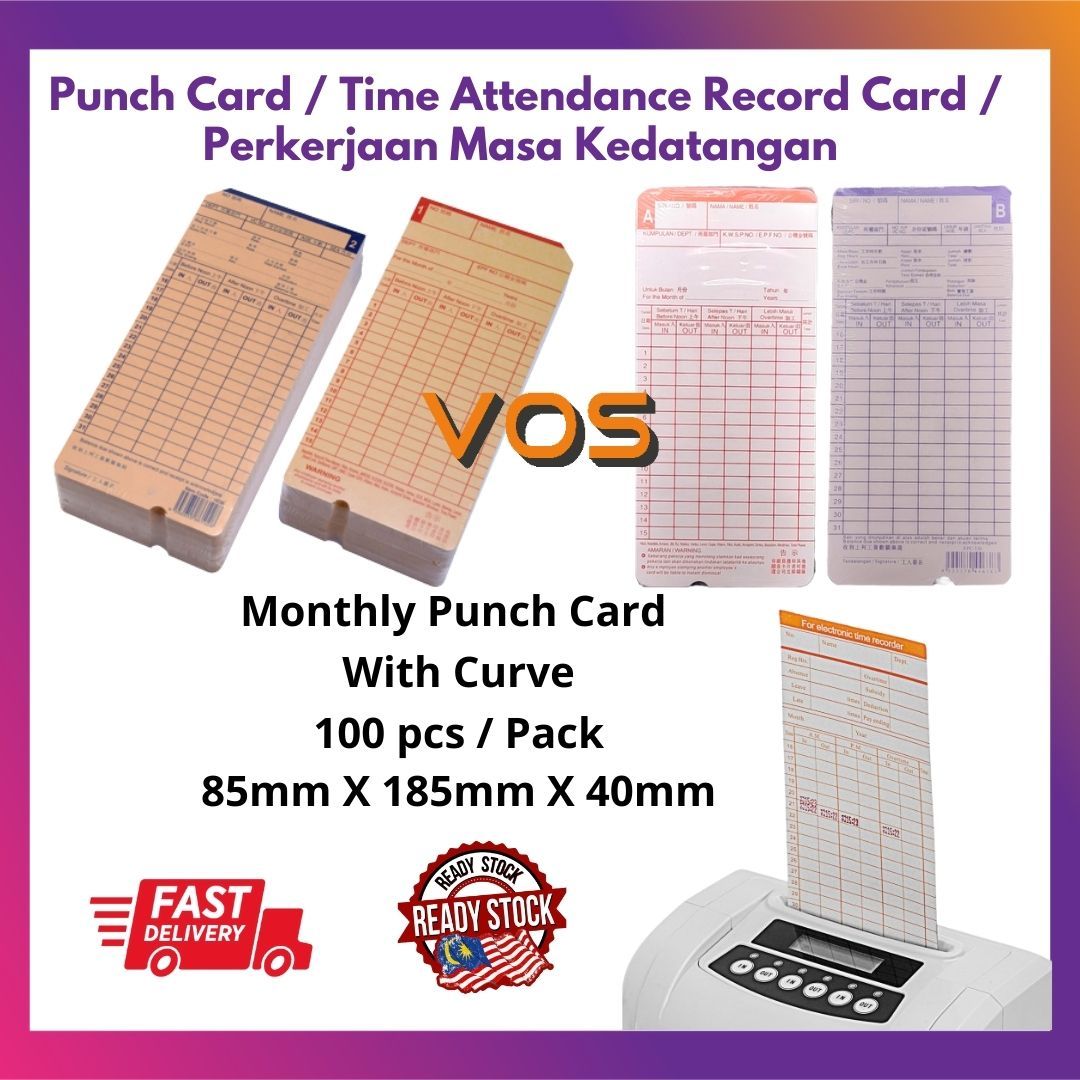Punch Card / Time Attendance Record Card / Perkerjaan Masa Kedatangan